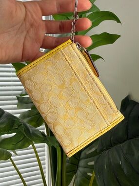 Coach Yellow Signature Jacquard Key Card Pouch
